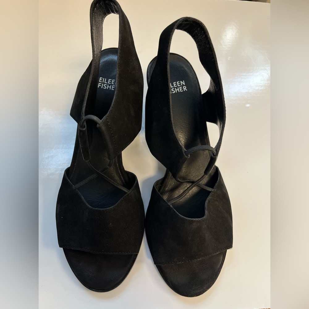 Eileen Fisher Black Suede Nubuck Sandals Sz. 9.5